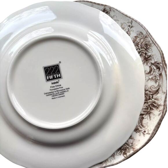 222 Fifth ARABELLA Brown & White Bunny Dinner Plates 12in Set of 4 New - Picture 6 of 10